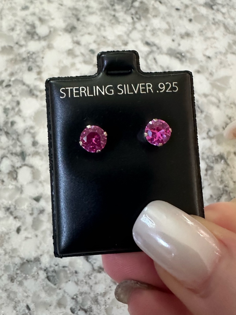 .925 Sterling Silver Pink Crystal Stud Earrings - Picture 7 of 8